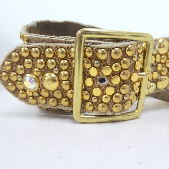 VINTAGE LEATHER BELT swarovski crystal 36 completely studded